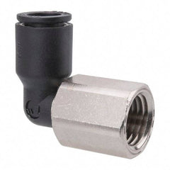 Legris - 5/16" OD, 1/4 NPT, Nylon/Nickel Plated Brass Push-to-Connect Female Elbow - 290 Max psi - Exact Tool & Supply