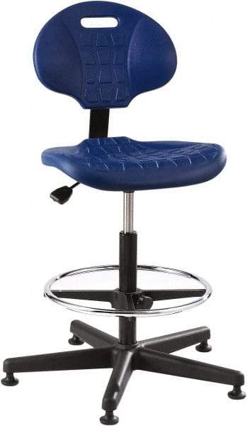 Bevco - 21 to 31" High Adjustable Height Swivel Stool - 27" Wide x 27" Deep, Polyurethane Seat, Blue - Exact Tool & Supply
