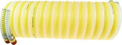 Coilhose Pneumatics - 1/8" ID, 1/8 Thread, 25' Long, Yellow & Natural Nylon Coiled & Self Storing Hose - 315 Max psi, Male Swivel x Male Swivel - Exact Tool & Supply