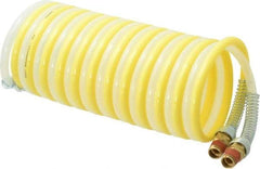 Coilhose Pneumatics - 1/4" ID, 1/4 Thread, 12' Long, Yellow & Natural Nylon Coiled & Self Storing Hose - 185 Max psi, Male Swivel x Male Swivel - Exact Tool & Supply