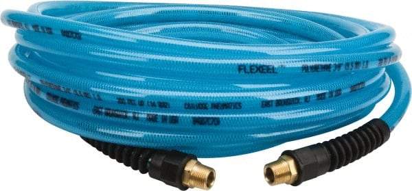 Coilhose Pneumatics - 3/8" ID, 3/8 Thread, 25' Long, Transparent Blue Polyurethane Coiled & Self Storing Hose - 200 Max psi, Male Rigid x Male Rigid - Exact Tool & Supply