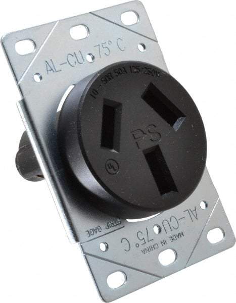 Pass & Seymour - 125/250 VAC, 50 Amp, 10-50R NEMA Configuration, Brown, Industrial Grade, Ungrounded Single Receptacle - 1 Phase, 3 Poles, 3 Wire, Flush Mount - Exact Tool & Supply
