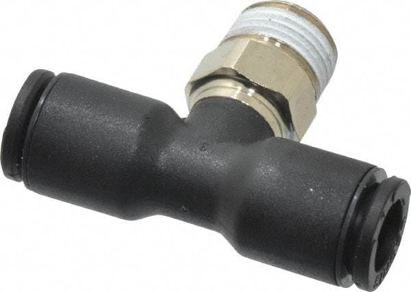 Legris - 6mm OD, 1/8 BSPT, Nylon/Nickel Plated Brass Push-to-Connect Male Branch Tee - 290 Max psi - Exact Tool & Supply