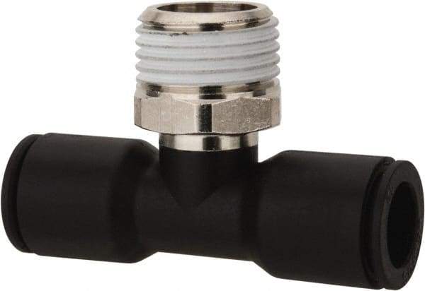 Legris - 12mm OD, 1/2 BSPT, Nylon/Nickel Plated Brass Push-to-Connect Male Branch Tee - 290 Max psi - Exact Tool & Supply