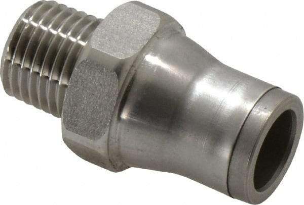 Legris - 10mm Outside Diam, 1/4 BSPT, Stainless Steel Push-to-Connect Male Connector - 435 Max psi, Tube to Male BSPT Connection, FKM O-Ring - Exact Tool & Supply