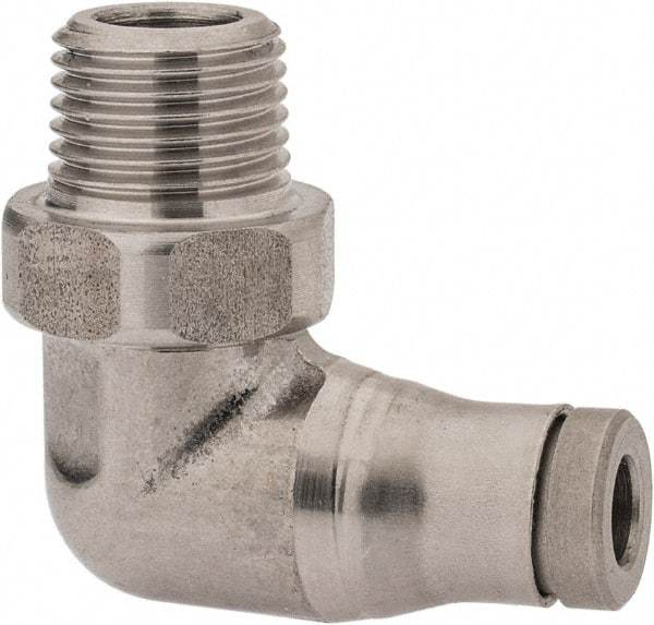 Legris - 4mm Outside Diam, 1/8 BSPT, Stainless Steel Push-to-Connect Male Elbow - 290 Max psi, Tube to Male BSPT Connection, FKM O-Ring - Exact Tool & Supply