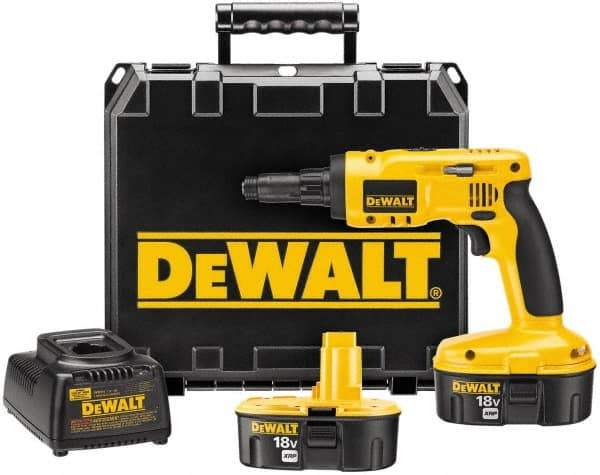 DeWALT - 18 Volts, NiCad Battery, Pistol Grip Cordless Screwdriver - 2 Speeds, 900 and 2,700 RPM, 180 Inch/Lbs. Torque - Exact Tool & Supply