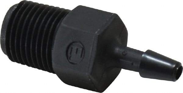 Made in USA - 1/8" Barb, 1/8, Nylon Single Barbed Tube Adapter - Black, Male - Exact Tool & Supply