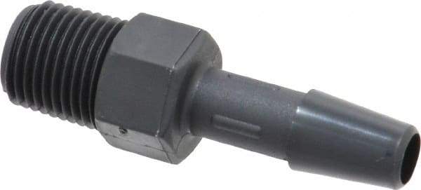 Made in USA - 1/4" Barb, 1/4, Nylon Single Barbed Tube Adapter - Black, Male - Exact Tool & Supply