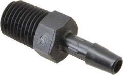 Made in USA - 1/4" Barb, 1/4, Nylon Single Barbed Tube Adapter - Black, Male - Exact Tool & Supply