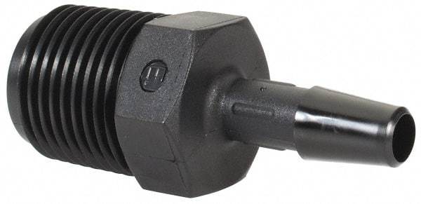Made in USA - 1/4" Barb, 1/4, Nylon Single Barbed Tube Adapter - Black, Male - Exact Tool & Supply