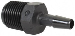 Made in USA - 1/4" Barb, 1/4, Nylon Single Barbed Tube Adapter - Black, Male - Exact Tool & Supply