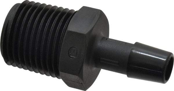 Made in USA - 3/8" Barb, 3/8, Nylon Single Barbed Tube Adapter - Black, Male - Exact Tool & Supply