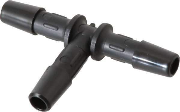 Made in USA - 1/4" Barb, Nylon Single Barbed Tube Tee - Black - Exact Tool & Supply