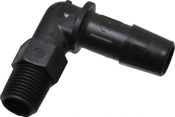 Made in USA - 3/8" Barb, 3/8, Nylon Single Barbed Tube Elbow - Black, Male - Exact Tool & Supply