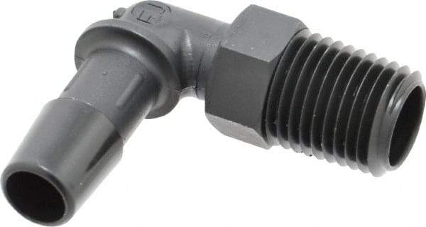 Made in USA - 3/8" Barb, 3/8, Nylon Single Barbed Tube Elbow - Black, Male - Exact Tool & Supply