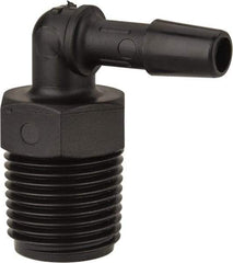 Made in USA - 1/4" Barb, 1/4, Nylon Single Barbed Tube Elbow - Black, Male - Exact Tool & Supply