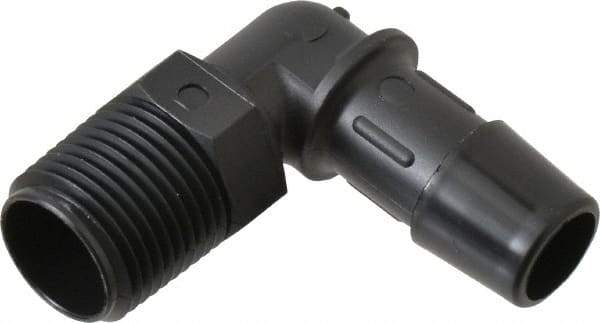 Made in USA - 1/2" Barb, 1/2, Nylon Single Barbed Tube Elbow - Black, Male - Exact Tool & Supply