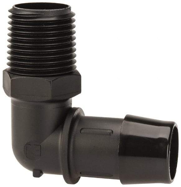 Made in USA - 3/4" Barb, 3/4, Nylon Single Barbed Tube Elbow - Black, Male - Exact Tool & Supply