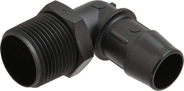 Made in USA - 3/4" Barb, 3/4, Nylon Single Barbed Tube Elbow - Black, Male - Exact Tool & Supply