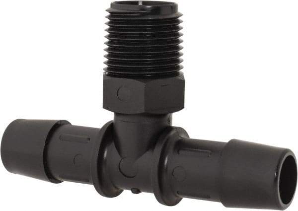 Made in USA - 1/2" Barb, 1/2, Nylon Single Barbed Tube Branch Tee - Black, Male - Exact Tool & Supply