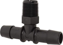 Made in USA - 1/2" Barb, 1/2, Nylon Single Barbed Tube Branch Tee - Black, Male - Exact Tool & Supply