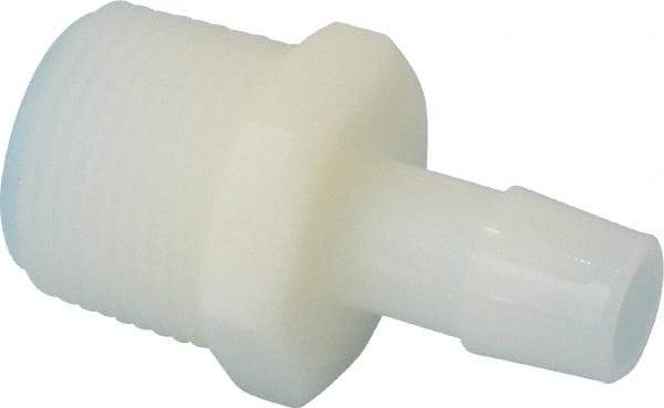 Made in USA - 1/2" Barb, 1/2, Nylon Single Barbed Tube Adapter - Natural, Male - Exact Tool & Supply