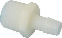 Made in USA - 1/2" Barb, 1/2, Nylon Single Barbed Tube Adapter - Natural, Male - Exact Tool & Supply