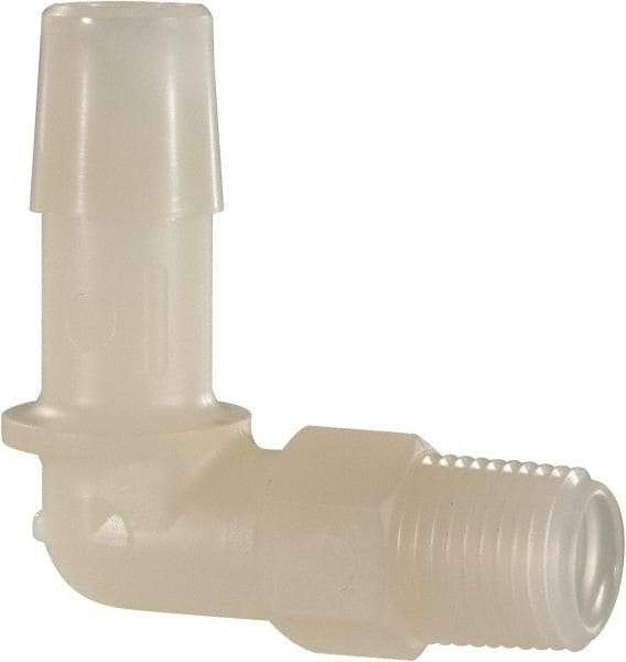 Made in USA - 3/8" Barb, 3/8, Nylon Single Barbed Tube Elbow - Natural, Male - Exact Tool & Supply