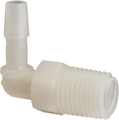 Made in USA - 1/4" Barb, 1/4, Nylon Single Barbed Tube Elbow - Natural, Male - Exact Tool & Supply