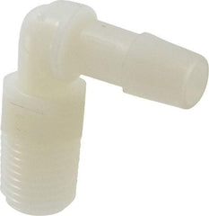 Made in USA - 3/8" Barb, 3/8, Nylon Single Barbed Tube Elbow - Natural, Male - Exact Tool & Supply