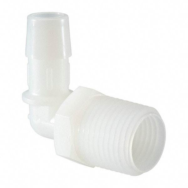 Made in USA - 1/2" Barb, 1/2, Nylon Single Barbed Tube Elbow - Natural, Male - Exact Tool & Supply