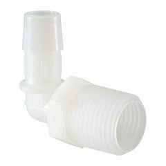 Made in USA - 1/2" Barb, 1/2, Nylon Single Barbed Tube Elbow - Natural, Male - Exact Tool & Supply