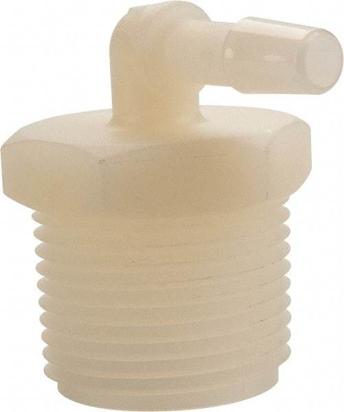 Made in USA - 1/4" Barb, 1/4, Nylon Single Barbed Tube Elbow - Natural, Male - Exact Tool & Supply
