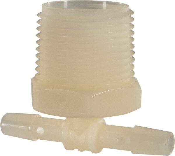 Made in USA - 1/4" Barb, 1/4, Nylon Single Barbed Tube Branch Tee - Natural, Male - Exact Tool & Supply