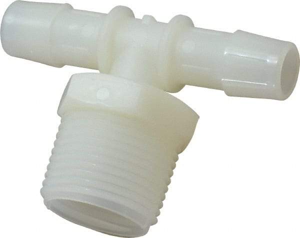 Made in USA - 1/2" Barb, 1/2, Nylon Single Barbed Tube Branch Tee - Natural, Male - Exact Tool & Supply