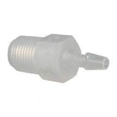 Made in USA - 1/8" Barb, 1/8, Polypropylene Single Barbed Tube Adapter - Natural, Male - Exact Tool & Supply
