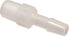Made in USA - 1/4" Barb, 1/4, Polypropylene Single Barbed Tube Adapter - Natural, Male - Exact Tool & Supply