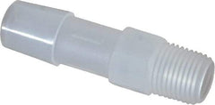 Made in USA - 3/8" Barb, 3/8, Polypropylene Single Barbed Tube Adapter - Natural, Male - Exact Tool & Supply