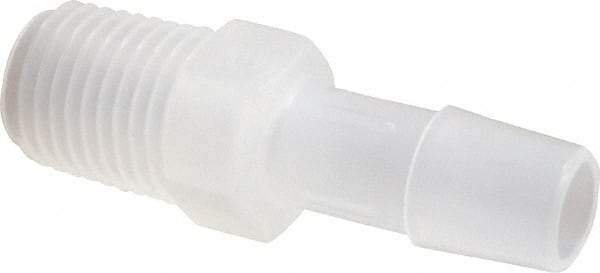 Made in USA - 3/8" Barb, 3/8, Polypropylene Single Barbed Tube Adapter - Natural, Male - Exact Tool & Supply