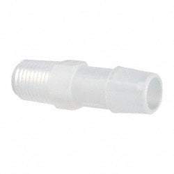 Made in USA - 1/2" Barb, 1/2, Polypropylene Single Barbed Tube Adapter - Natural, Male - Exact Tool & Supply
