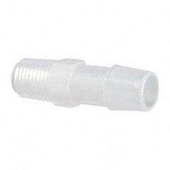 Made in USA - 1/2" Barb, 1/2, Polypropylene Single Barbed Tube Adapter - Natural, Male - Exact Tool & Supply