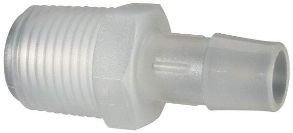 Made in USA - 1/2" Barb, 1/2, Polypropylene Single Barbed Tube Adapter - Natural, Male - Exact Tool & Supply
