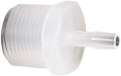 Made in USA - 1/4" Barb, 1/4, Polypropylene Single Barbed Tube Adapter - Natural, Male - Exact Tool & Supply