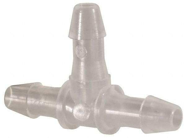 Made in USA - 3/32" Barb, Polypropylene Single Barbed Tube Tee - Natural - Exact Tool & Supply