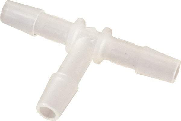 Made in USA - 1/4" Barb, Polypropylene Single Barbed Tube Tee - Natural - Exact Tool & Supply