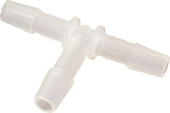 Made in USA - 1/4" Barb, Polypropylene Single Barbed Tube Tee - Natural - Exact Tool & Supply
