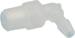 Made in USA - 3/16" Barb, 3/16, Polypropylene Single Barbed Tube Elbow - Natural, Male - Exact Tool & Supply