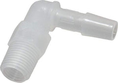 Made in USA - 1/4" Barb, 1/4, Polypropylene Single Barbed Tube Elbow - Natural, Male - Exact Tool & Supply