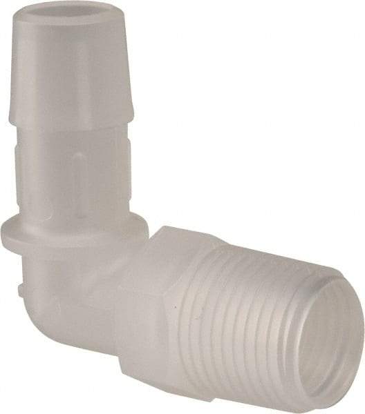 Made in USA - 1/2" Barb, 1/2, Polypropylene Single Barbed Tube Elbow - Natural, Male - Exact Tool & Supply